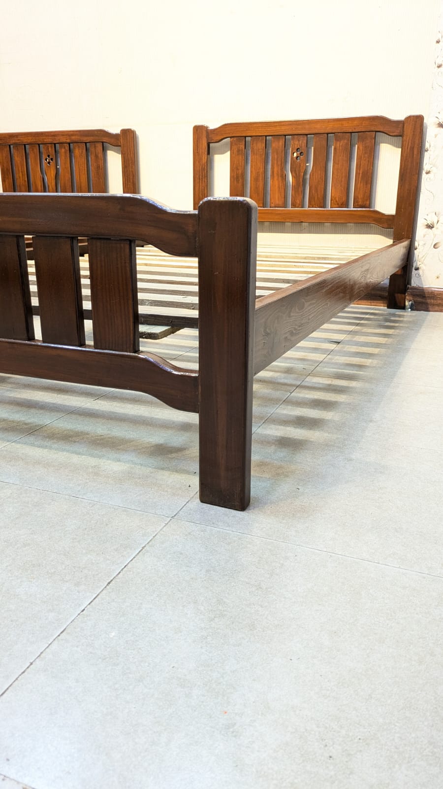 Solid Oak Wood Pair Of Single Beds