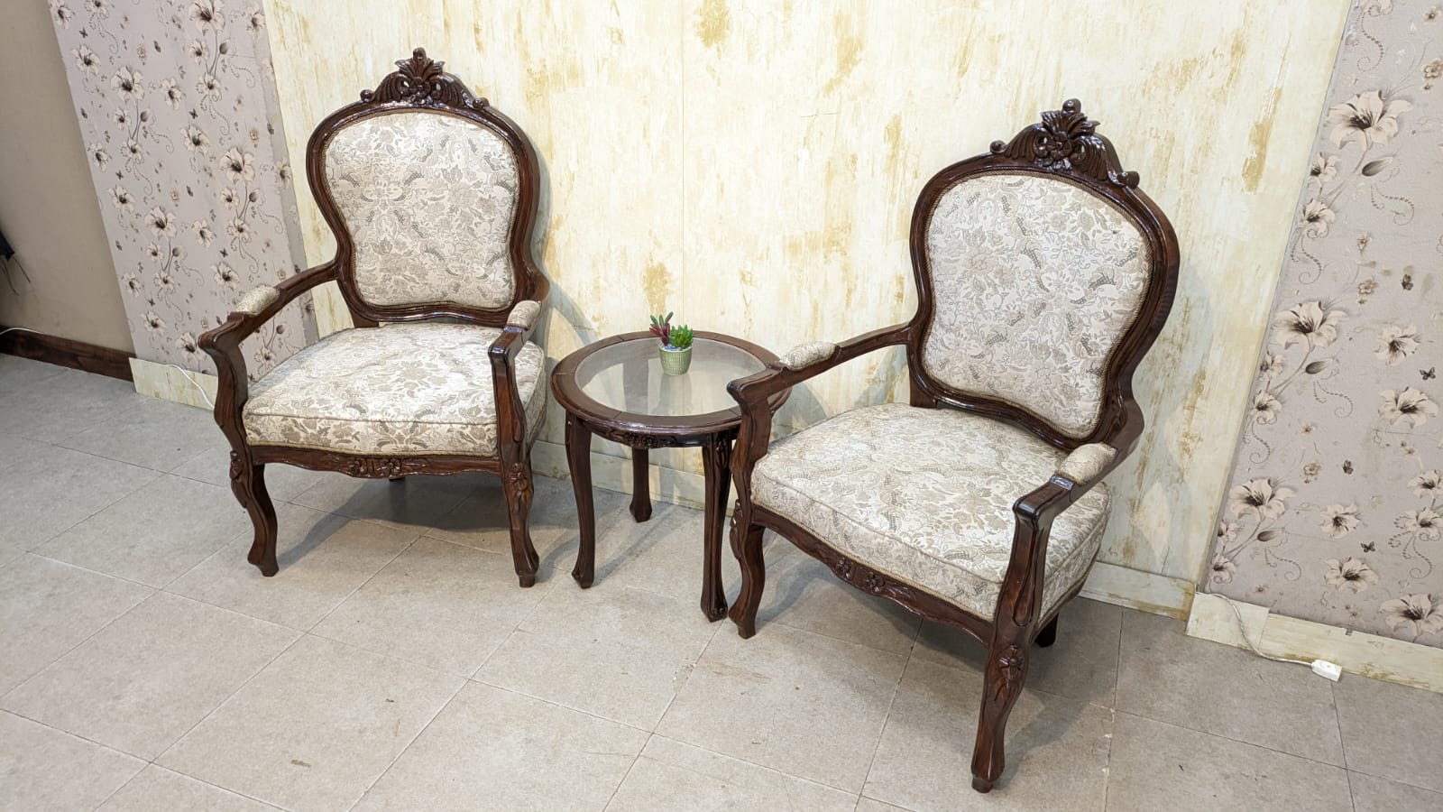 Solid Sheesham Wood Pair of Coffee Chairs Set