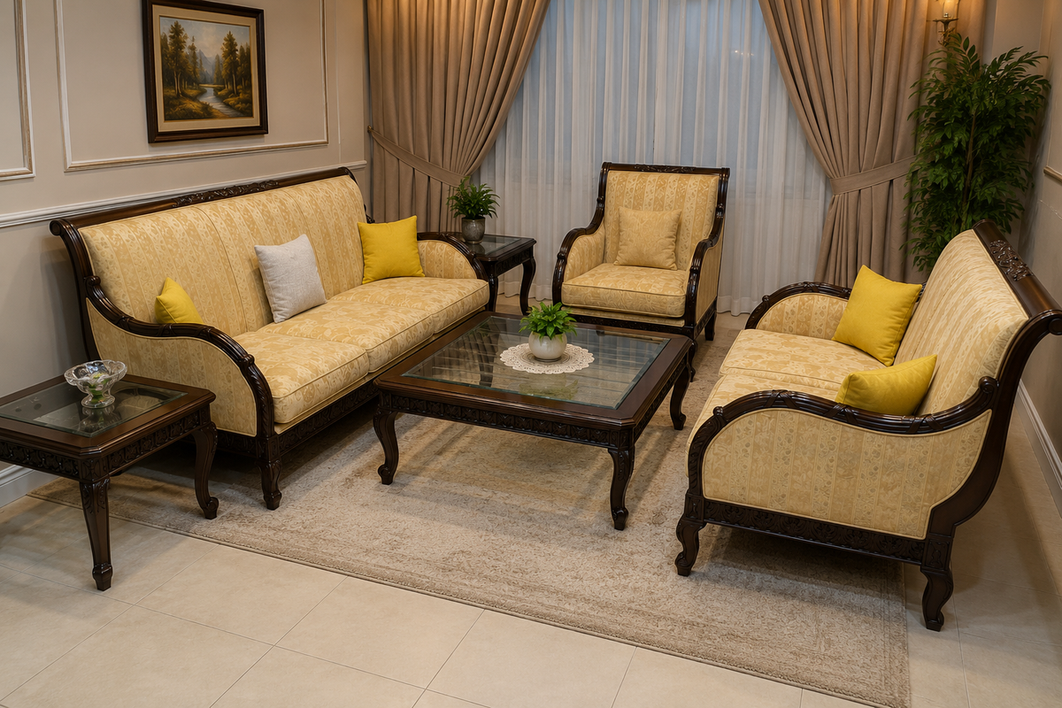 6 Seater Sofa Set with Center Table and 2 Side Tables Set