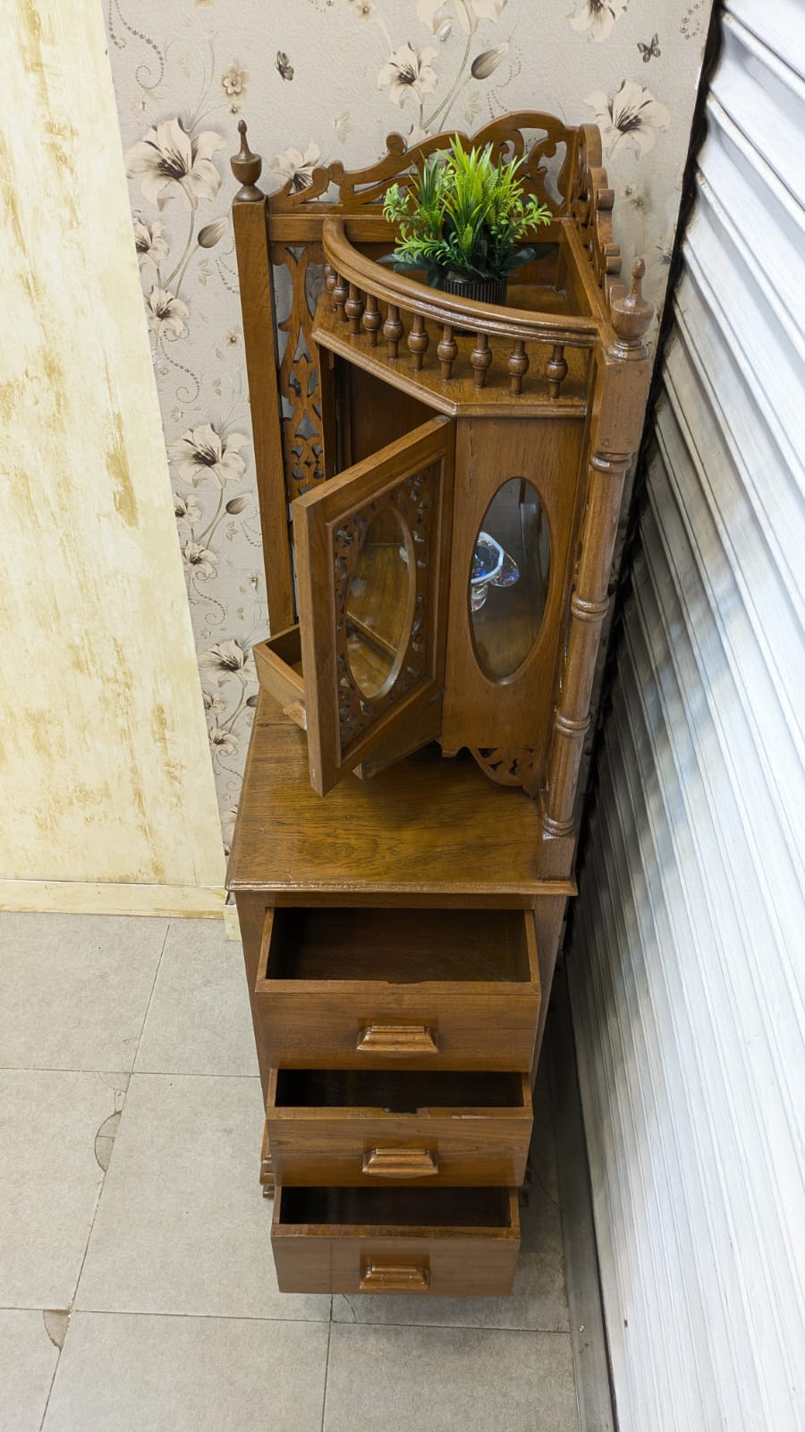 Antique Solid Burma Teak Wood Corner