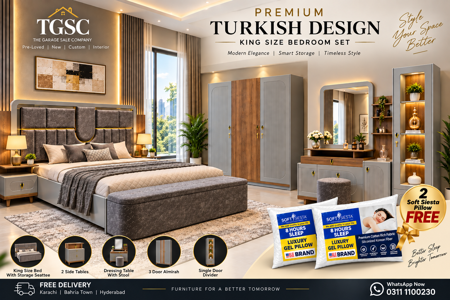 Turkish Design King Size Bedroom Set