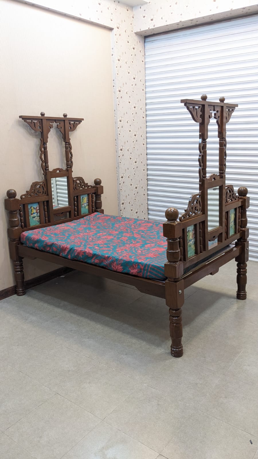 Antique 100% Solid Burma Teak Wood Twin Size Bed with Dura Luxury Foam Mattress