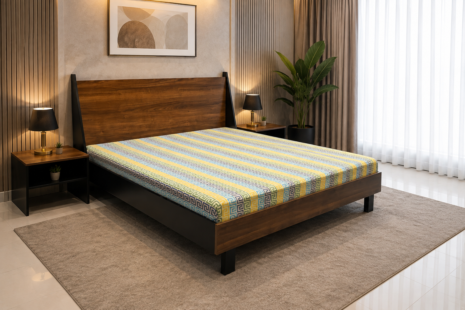 Habitt King Size Bed With 2 Side Tables and Mattress