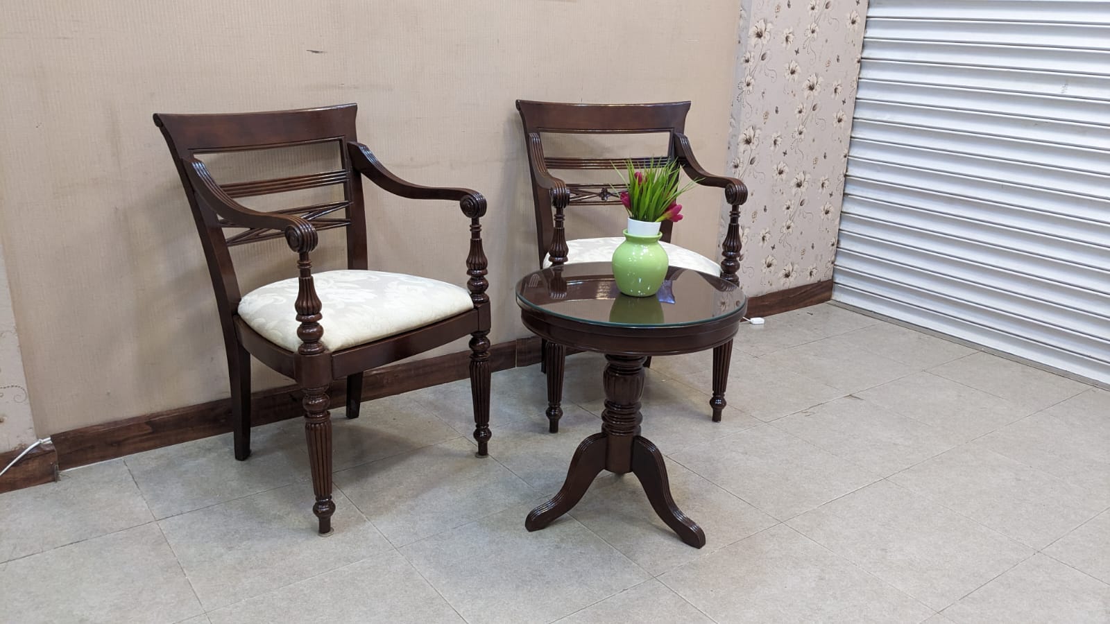 Imported Malaysian Pair Of Coffee Chairs with Table Set
