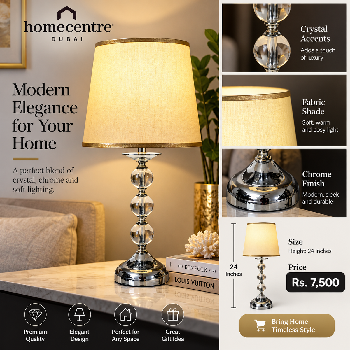 HOME CENTRE DUBAI – PREMIUM CRYSTAL TABLE LAMP