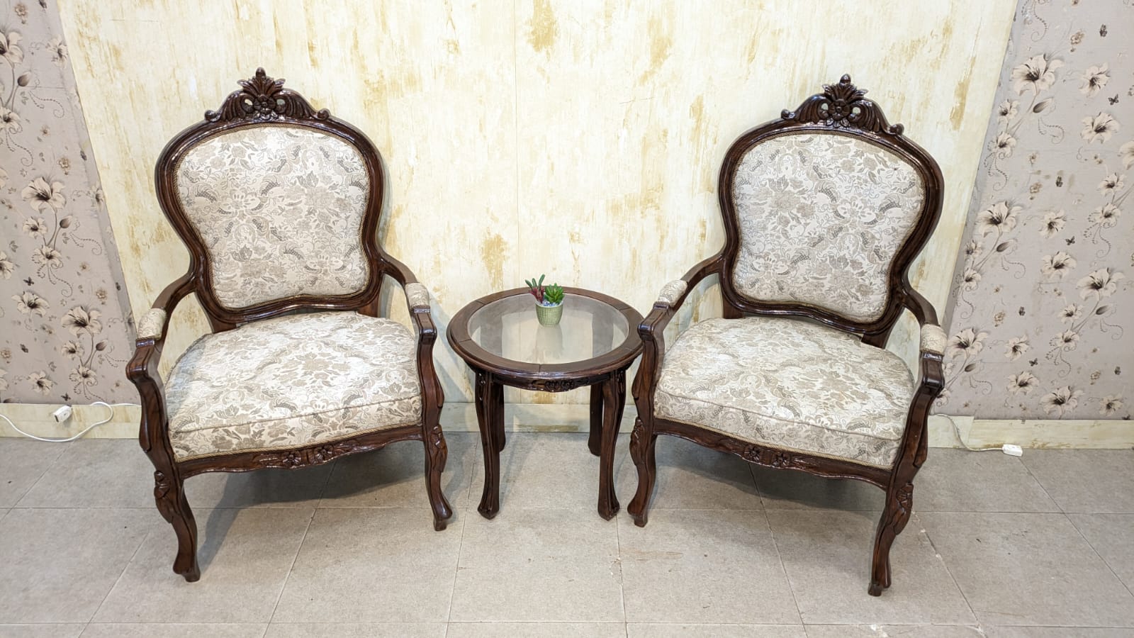 Solid Sheesham Wood Pair of Coffee Chairs Set
