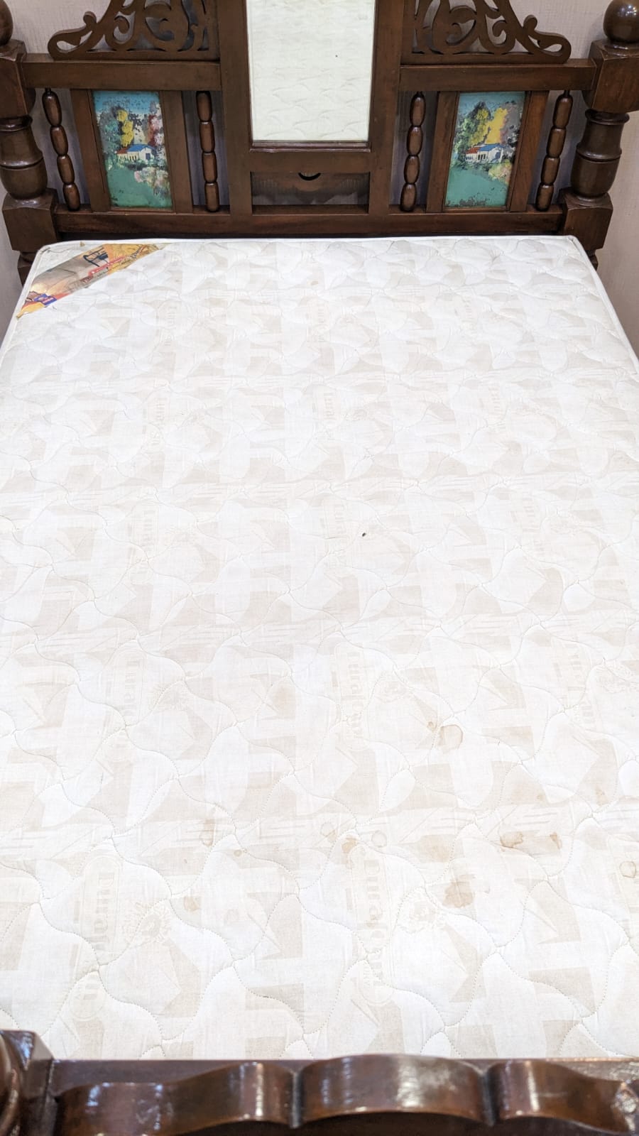 Antique 100% Solid Burma Teak Wood Twin Size Bed with Dura Luxury Foam Mattress