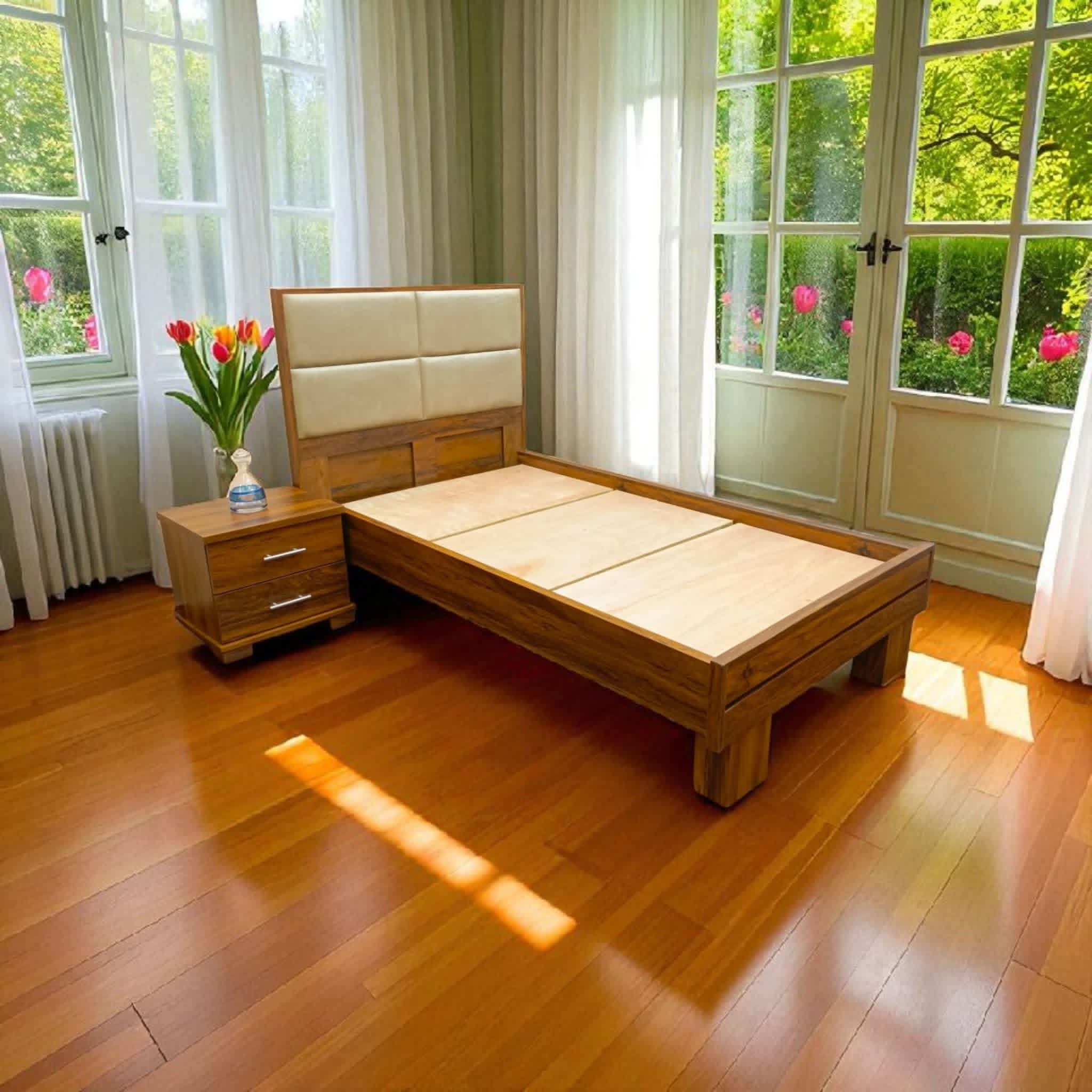 Panel Design Single Bed with 1 Side Table