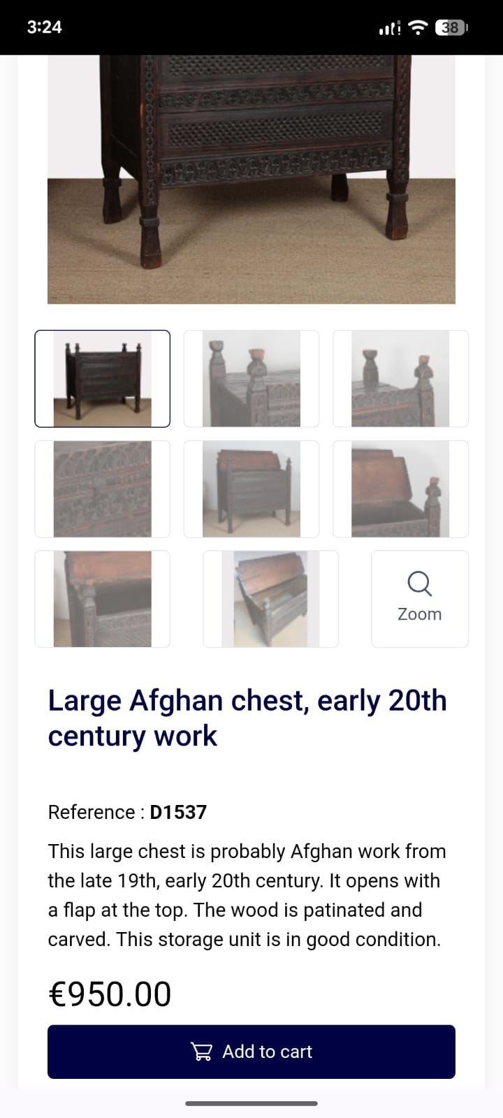Antique Afghan Hand Carved Large Chest