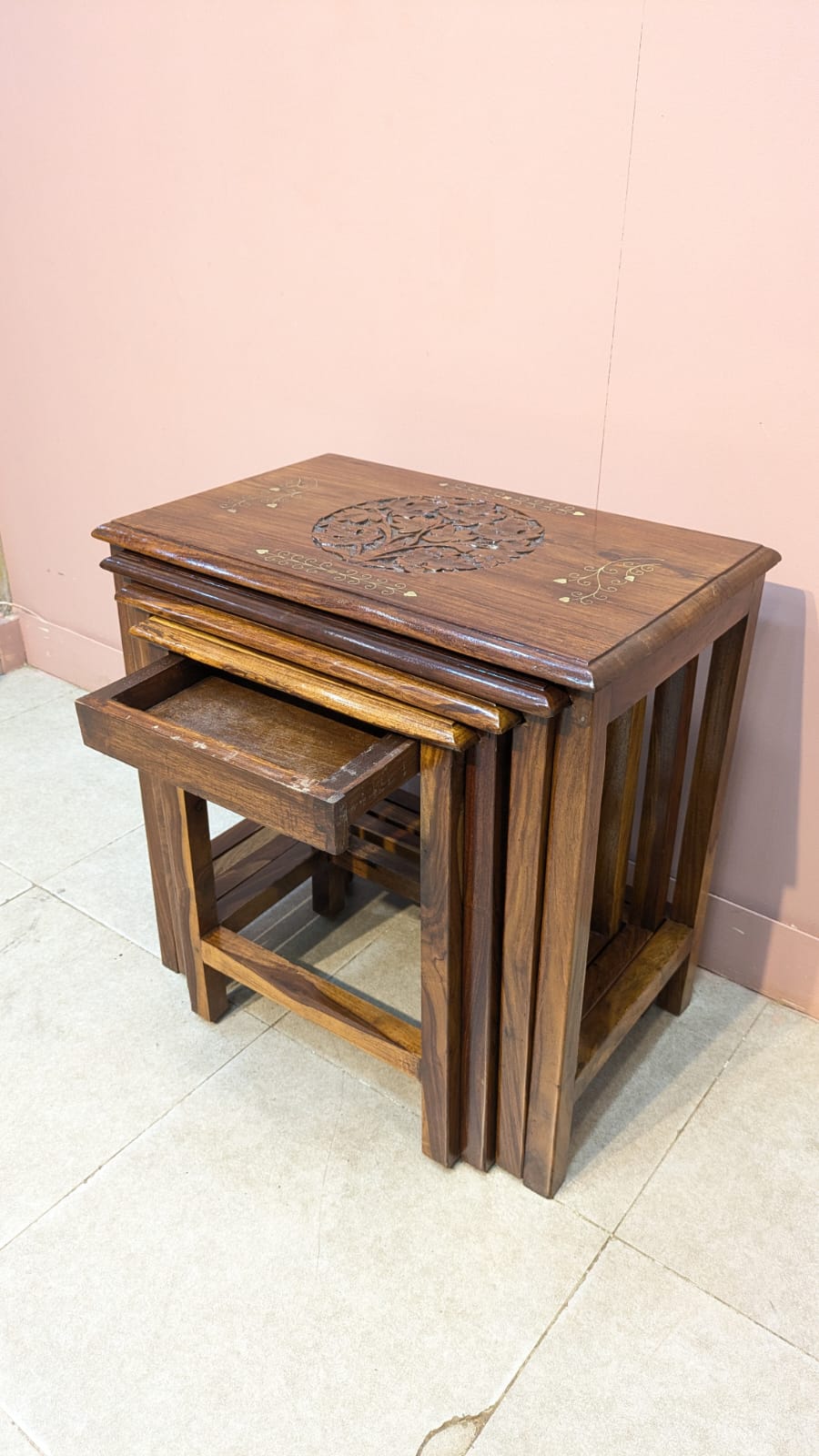 Brand New Unused Solid Sheesham Wood Nesting Table Set
