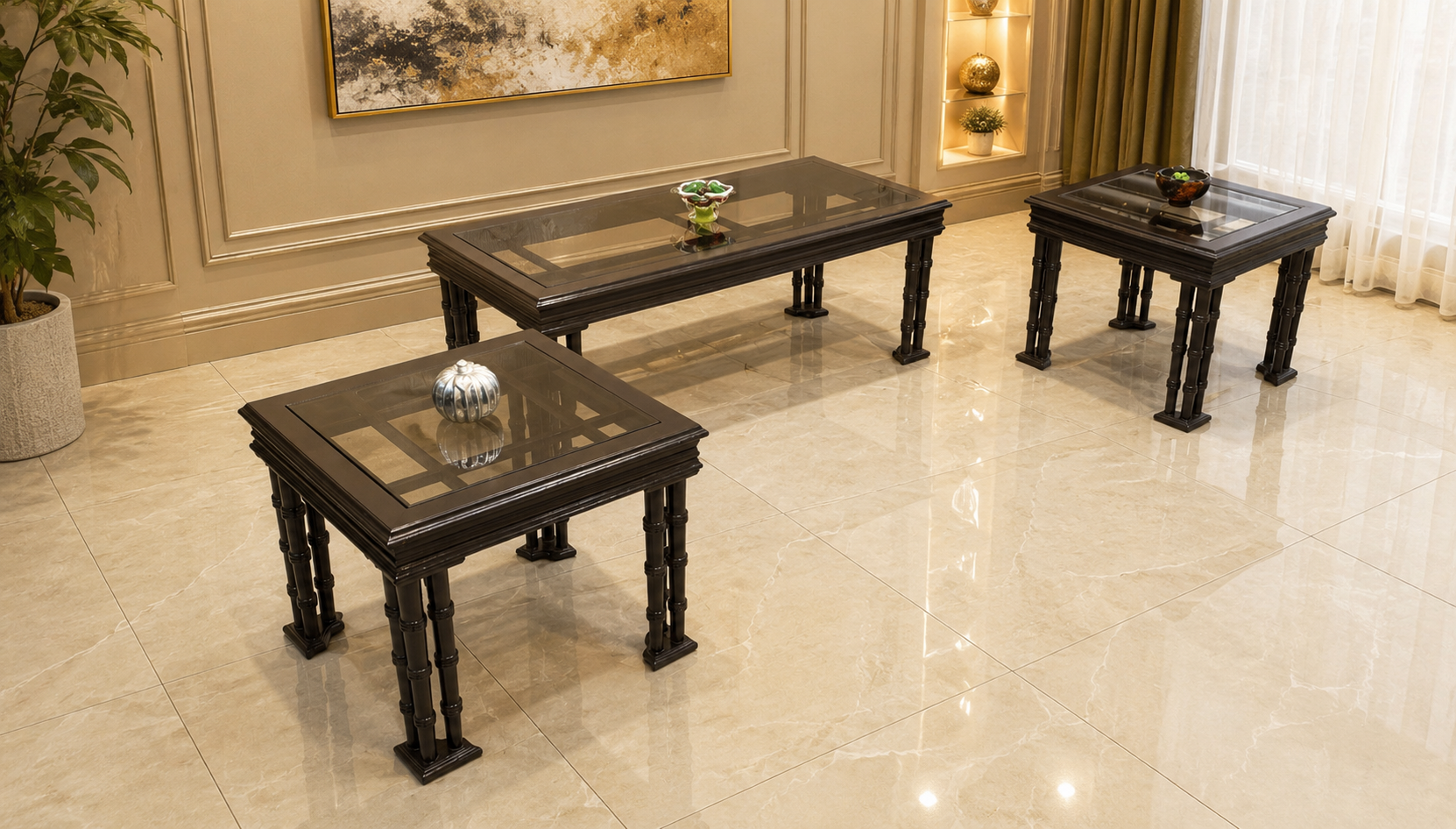 Solid Sheesham Wood Center and Side Tables Set