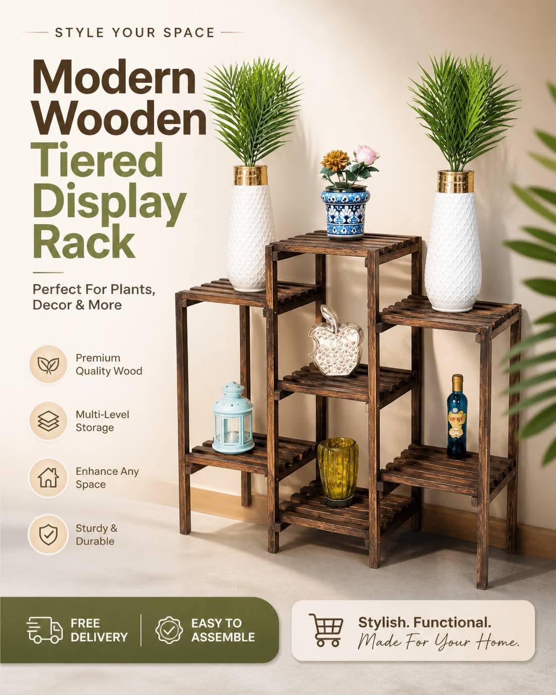 Brand New Wooden Tiered Display Rack