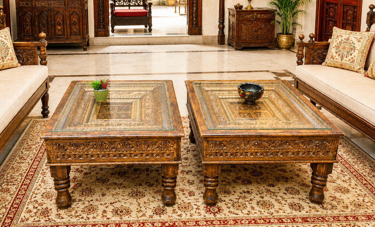 Solid Diyar Wood Pair Of Corner Tables