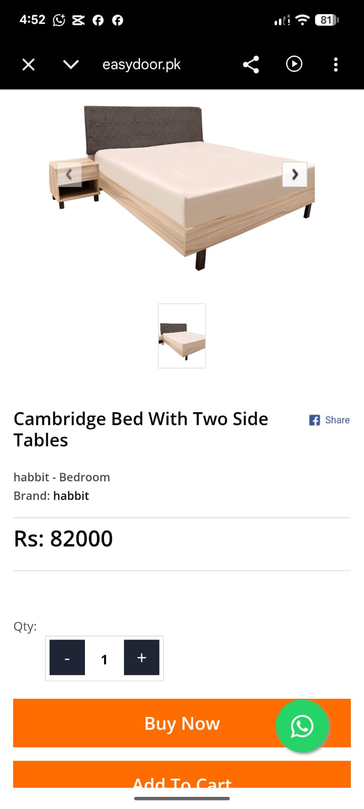 Habitt King Size Bed With 2 side tables