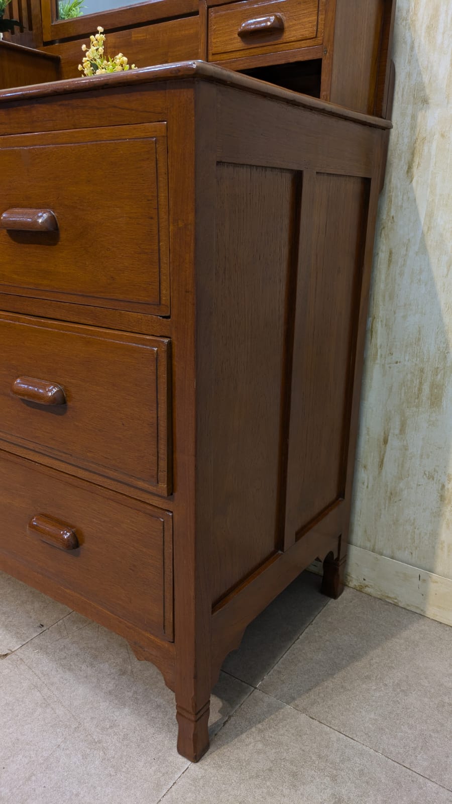 Antique Solid Burma Teak Wood Vanity Dresser