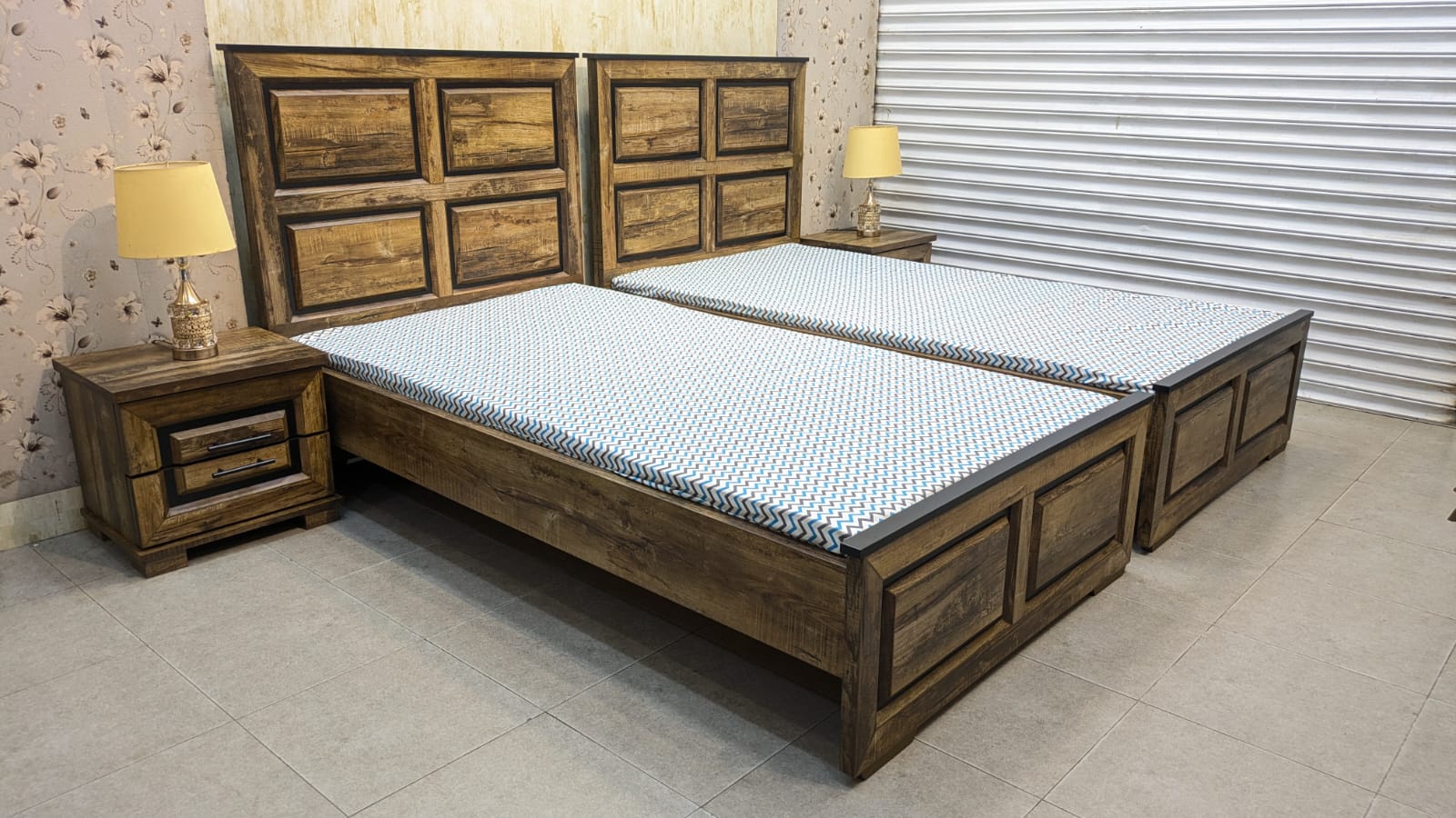 Brand New Pair Of Single Bed With 2 Side Tables