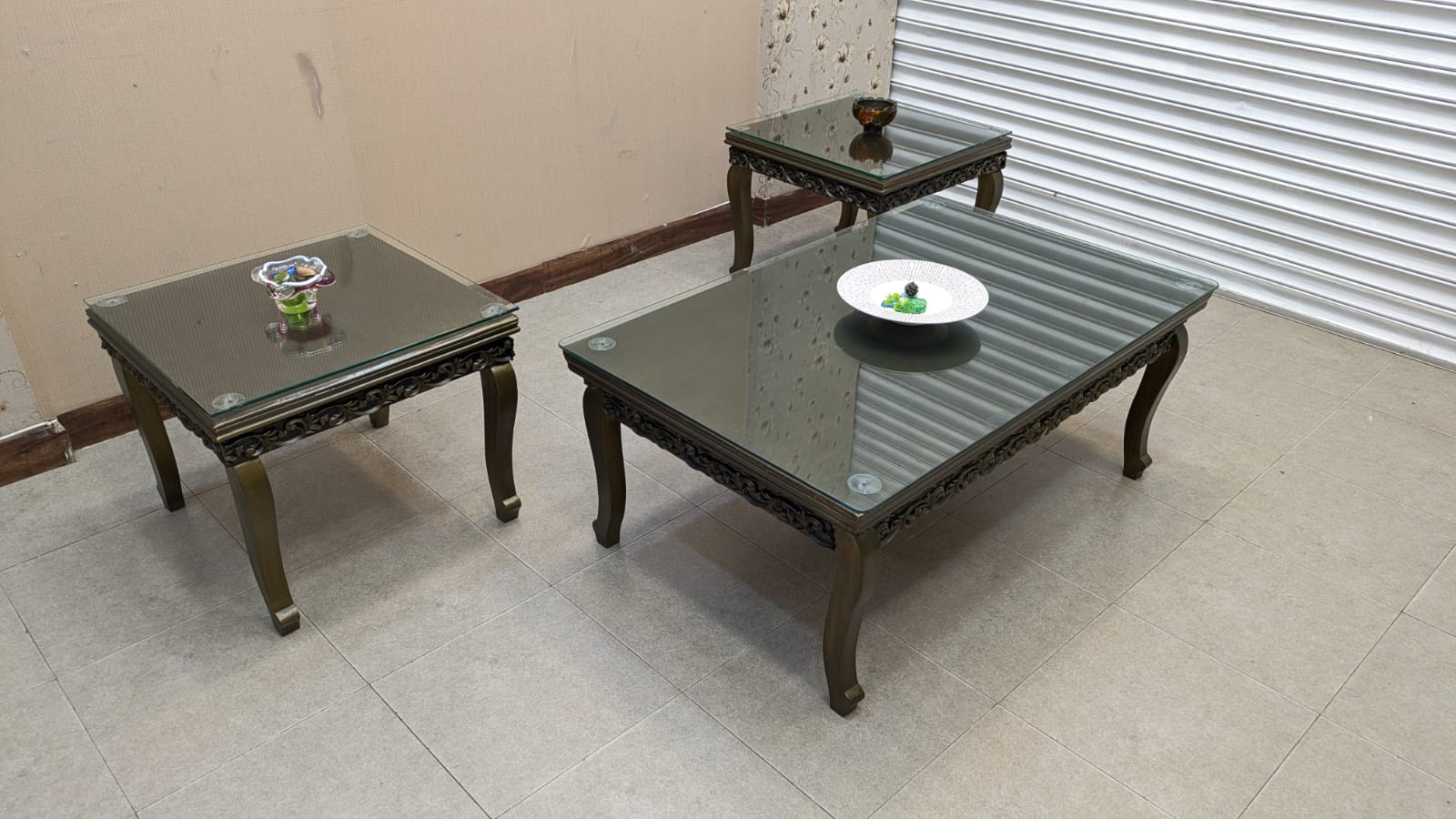 Sheesham Wood and Ply Wood Center and Side Tables Set