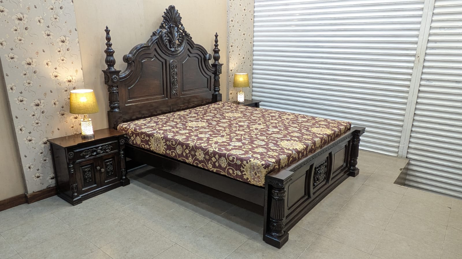 100% Solid Sheesham Wood King Size Bed Set