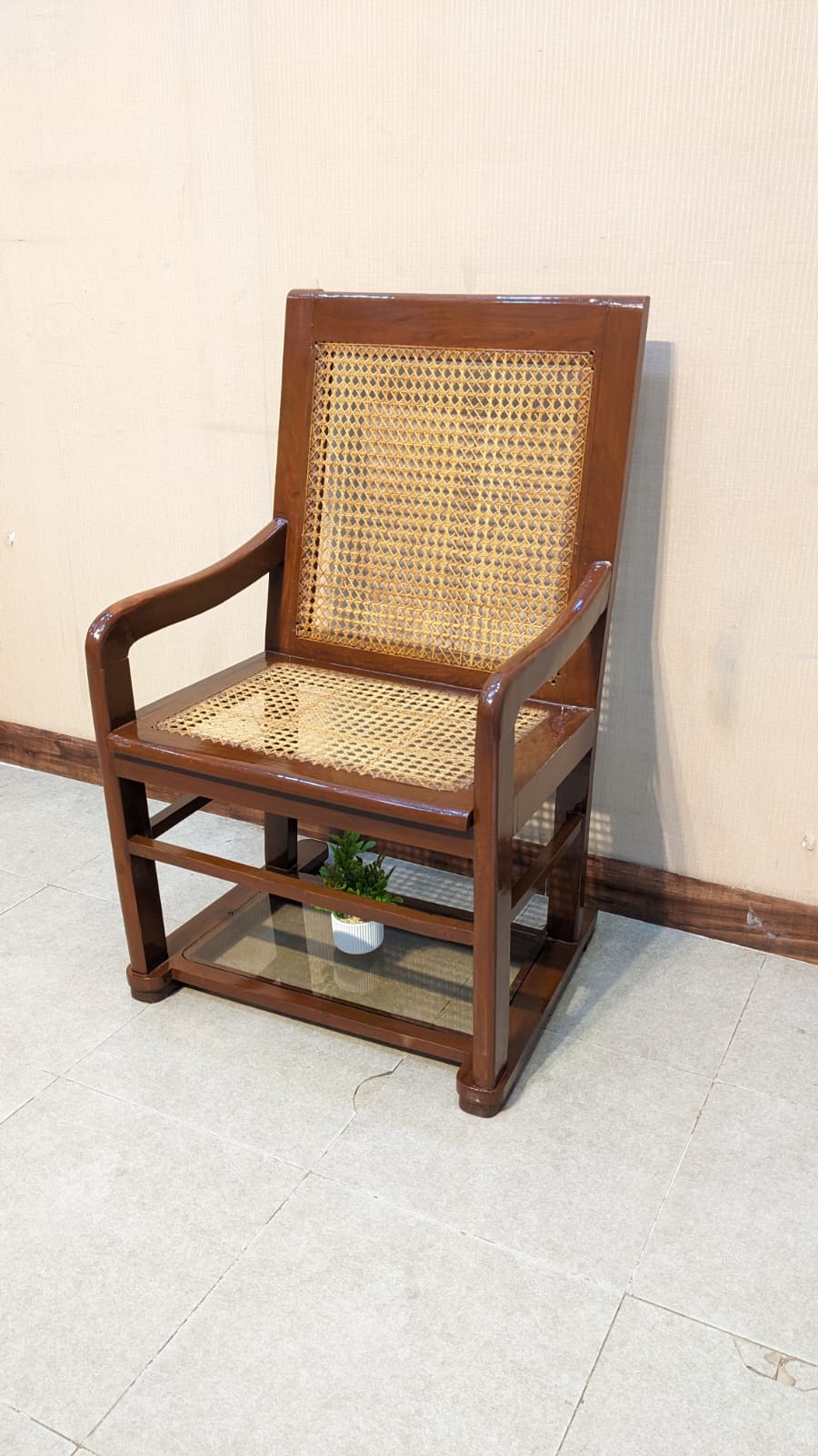 Antique Solid Sheesham Wood Wicker Chair
