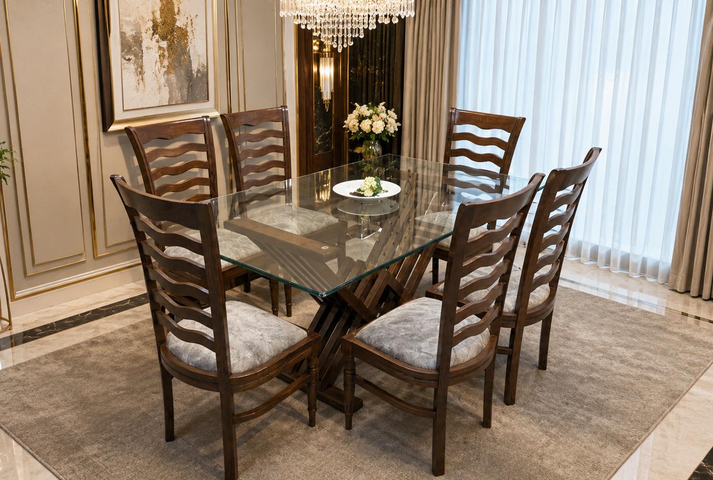 Solid Sheesham Wood 6 Seater Dining Table
