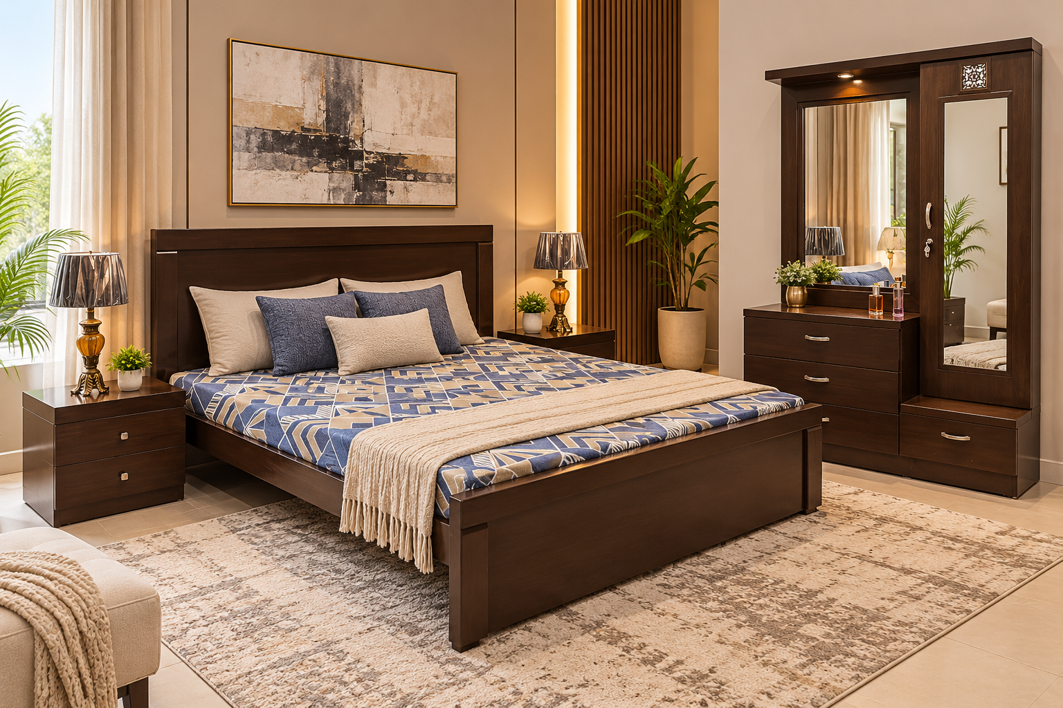 PLY Wood King Size Bed Set