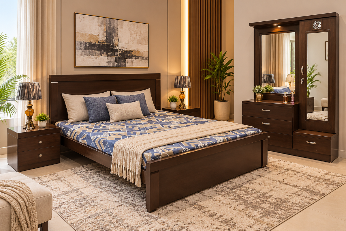 PLY Wood King Size Bed Set