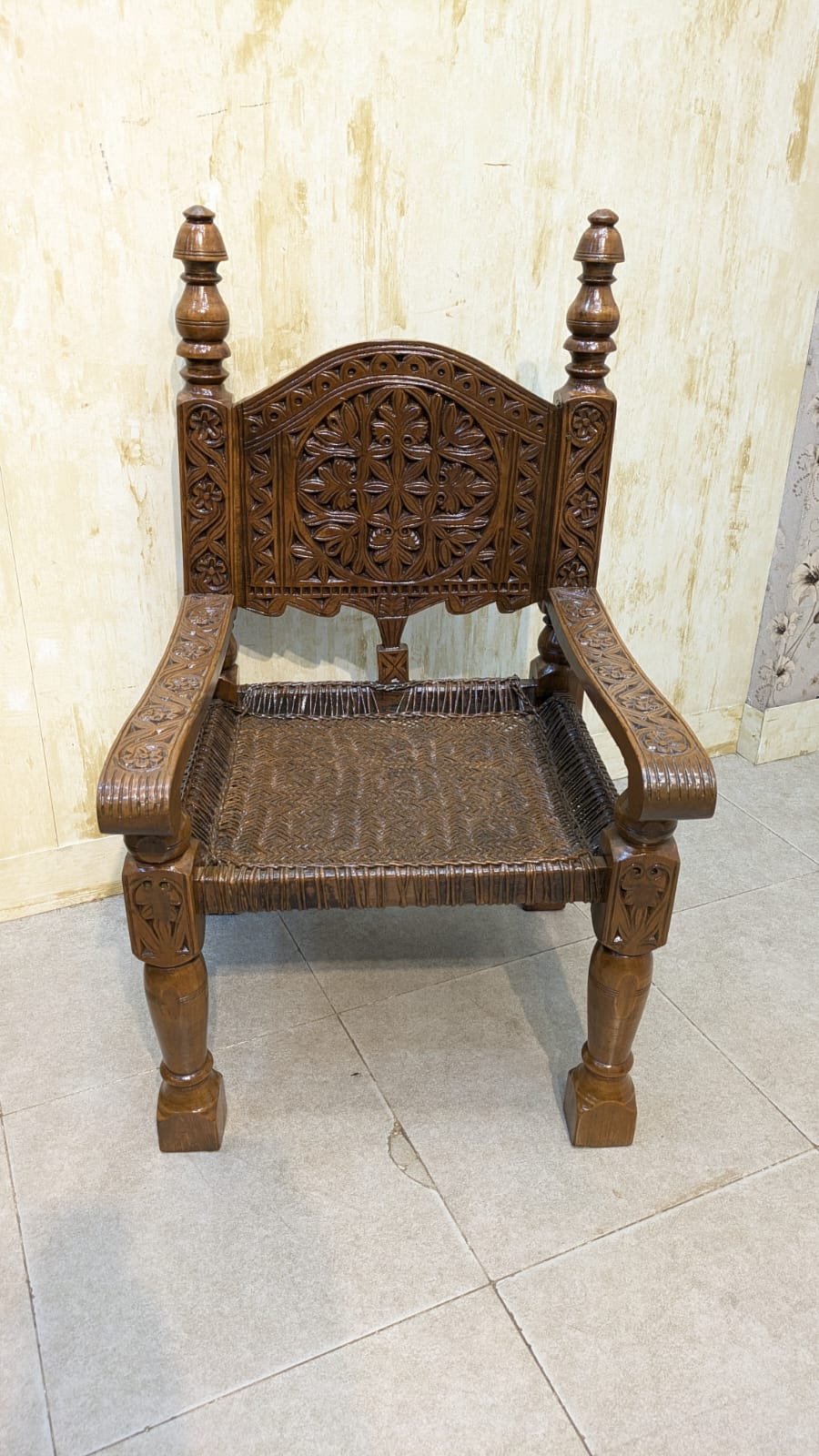Antique Solid Burma Teak Wood Pair of Peerah Chair