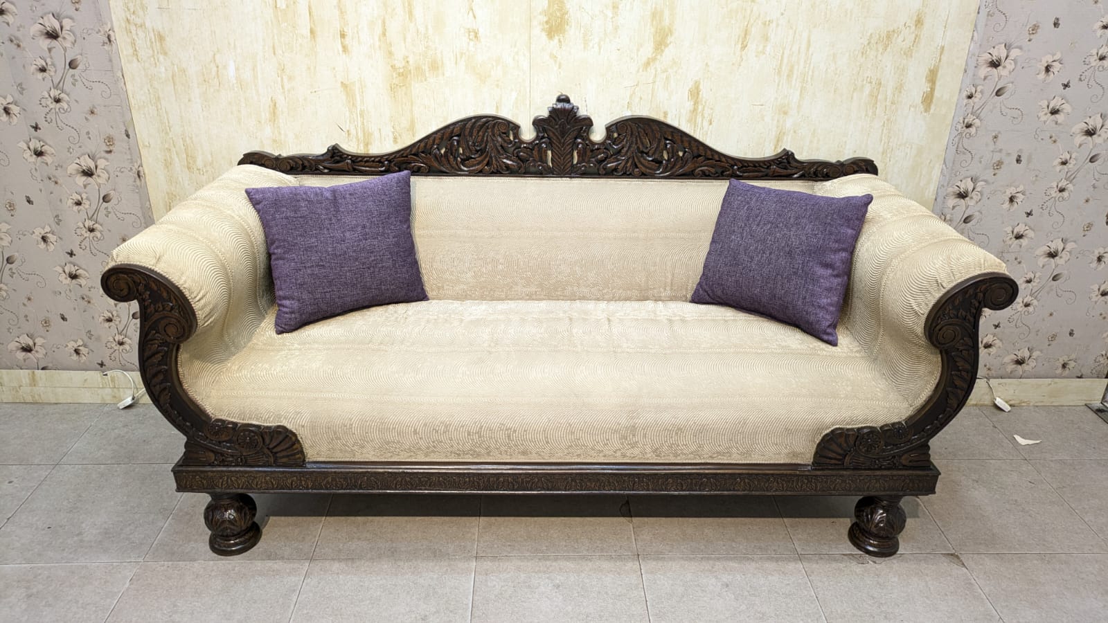 SOLID SHEESHAM WOOD 3-SEATER SOFA
