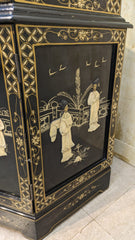Chinese Black Lacquer Round Hexagon Pagoda Top Mother Of Pearl Showcase Display