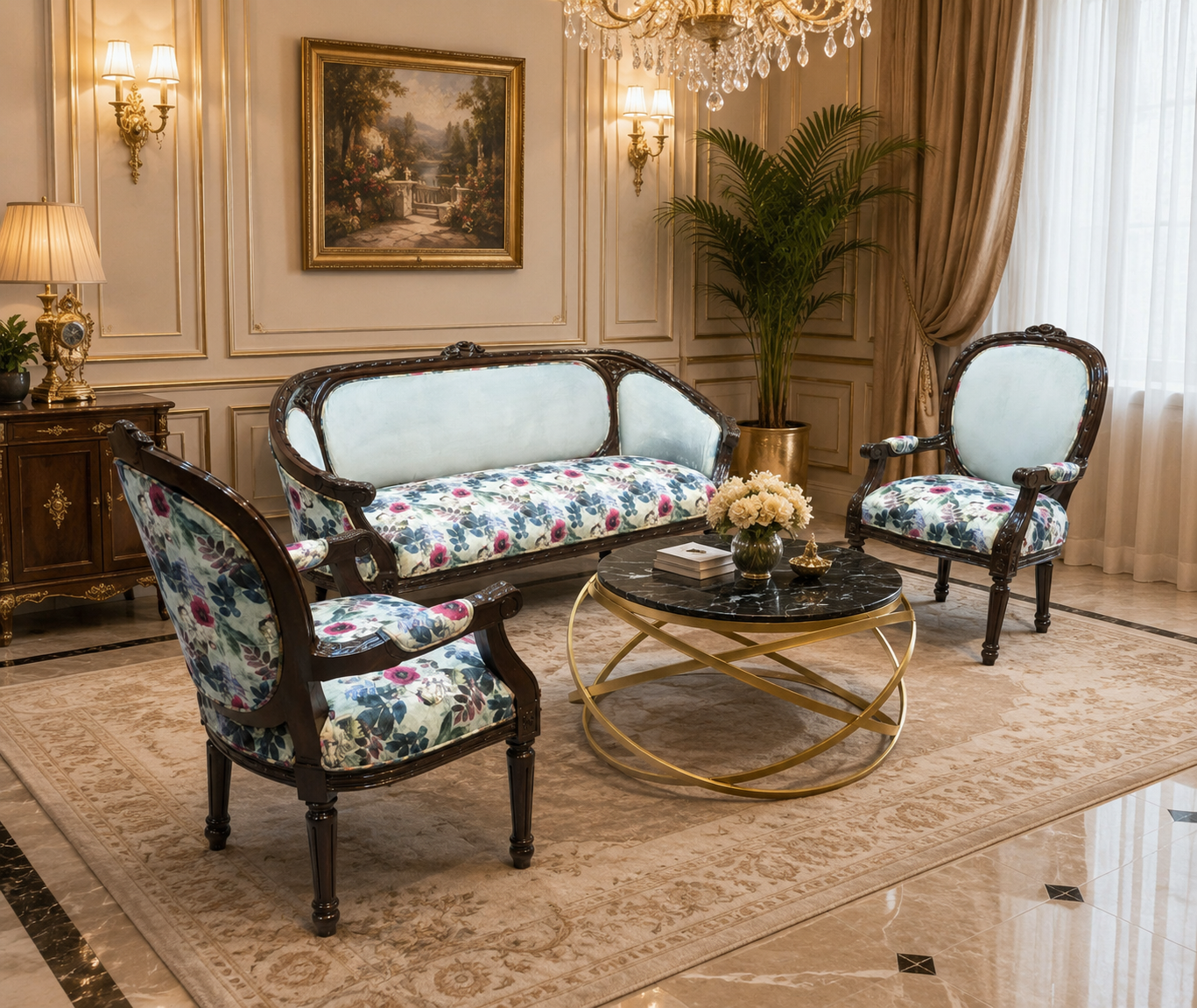 Solid Sheesham Wood 4 Seater Sofa Set