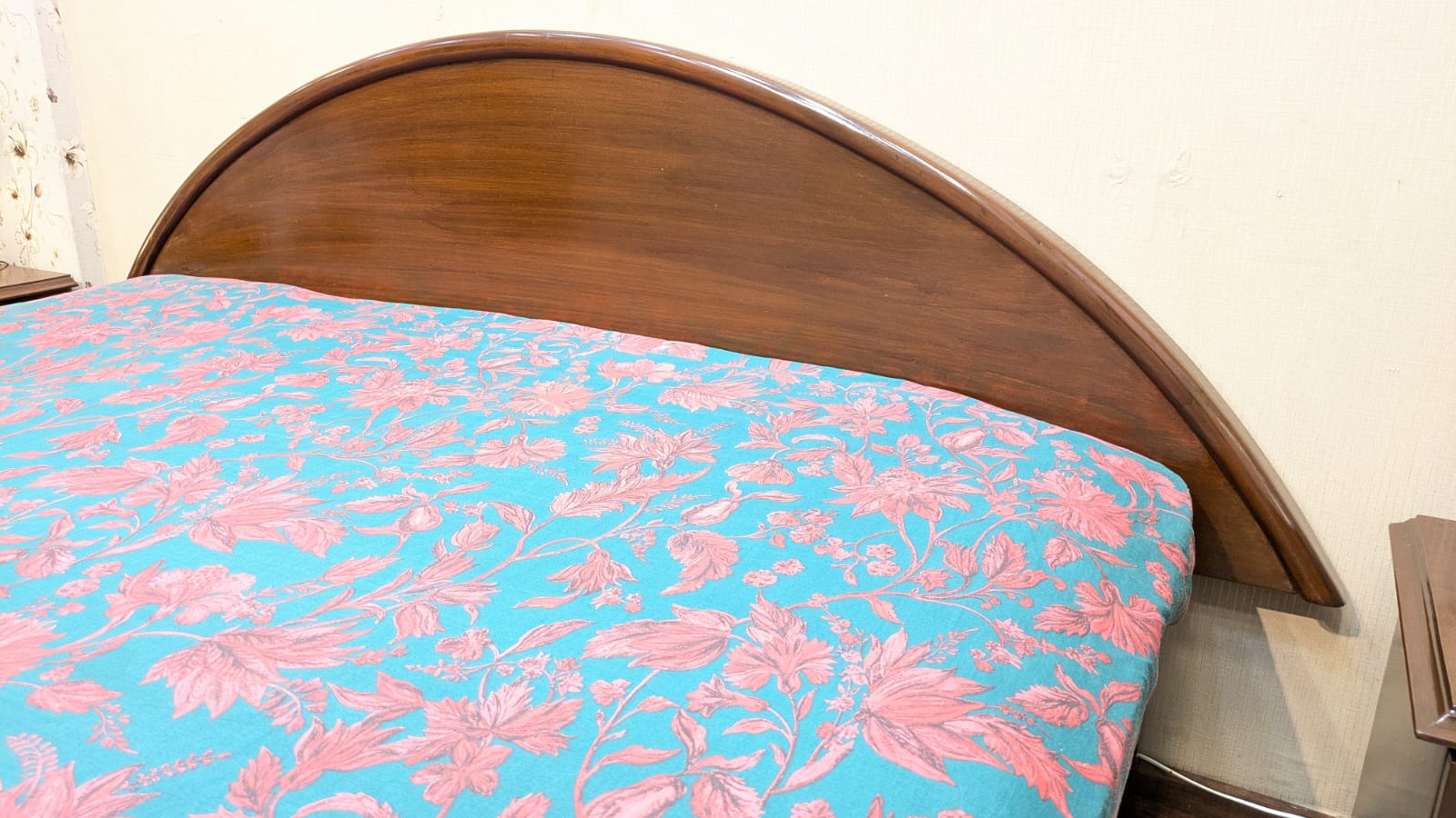 Teak Wood and Teak Ply King Size Bed with 2 Side Tables