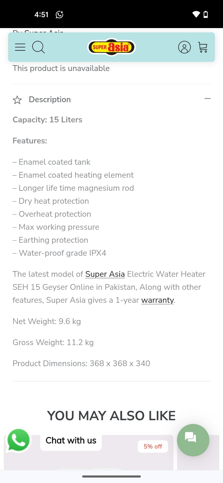 Super Asia Electric Geyser