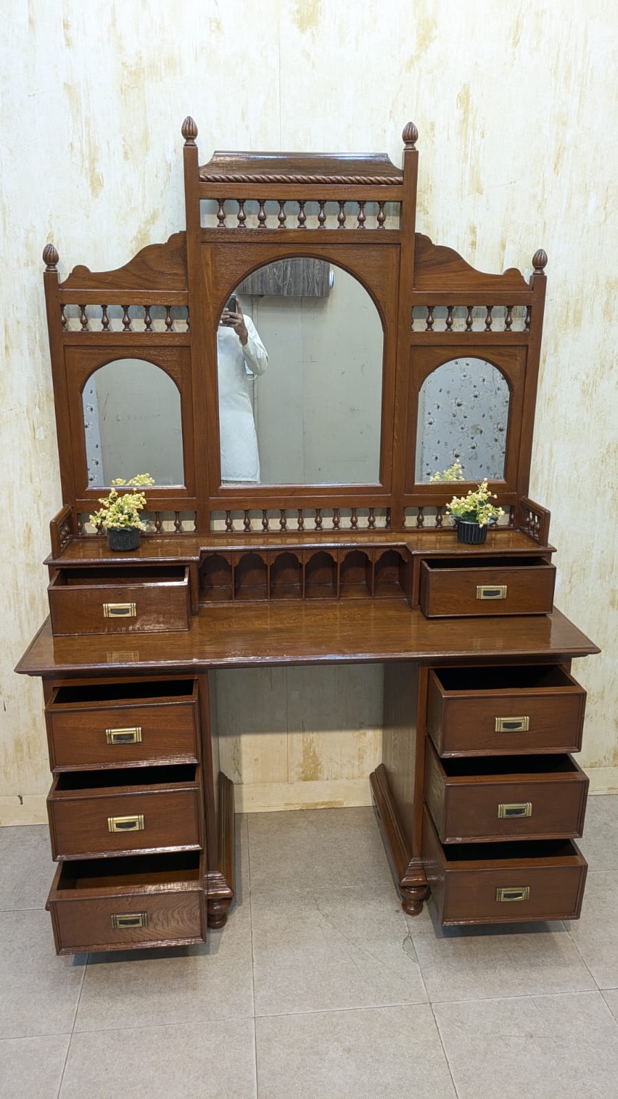 Antique Mid Century Solid Burma Teak Wood Dressing Table