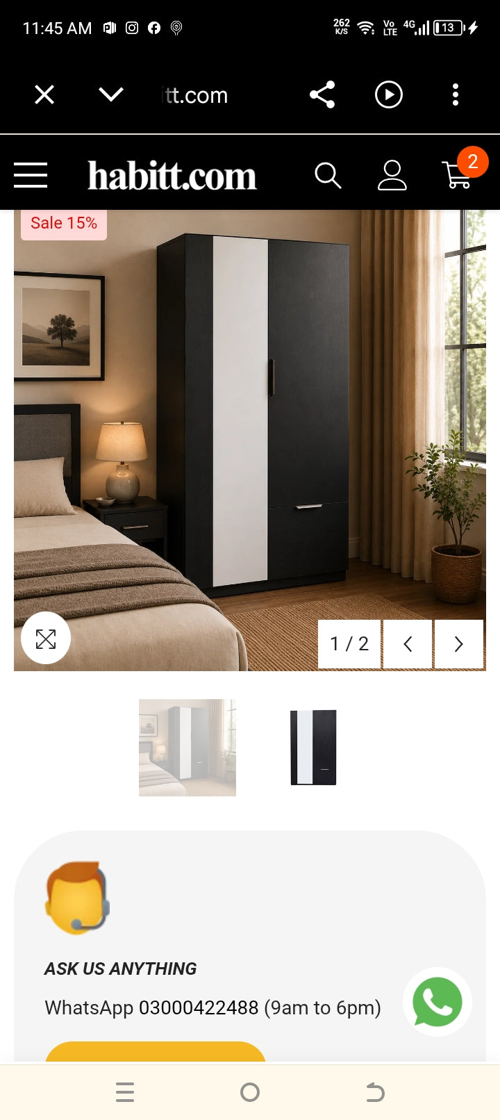 Habitt Carter 2 Door Wardrobe