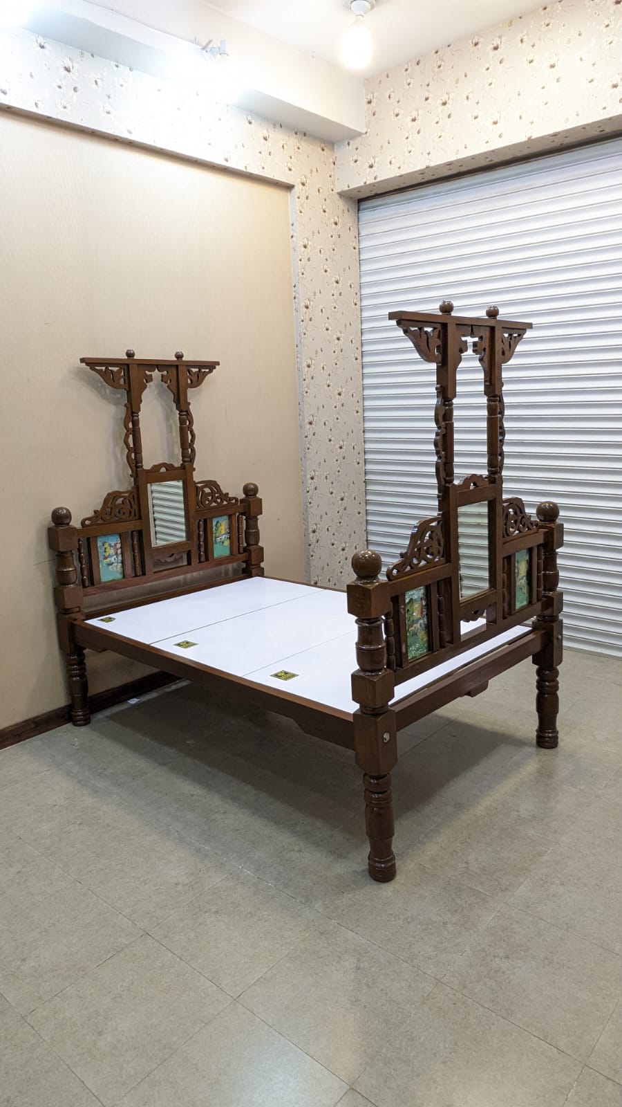 Antique 100% Solid Burma Teak Wood Twin Size Bed with Dura Luxury Foam Mattress