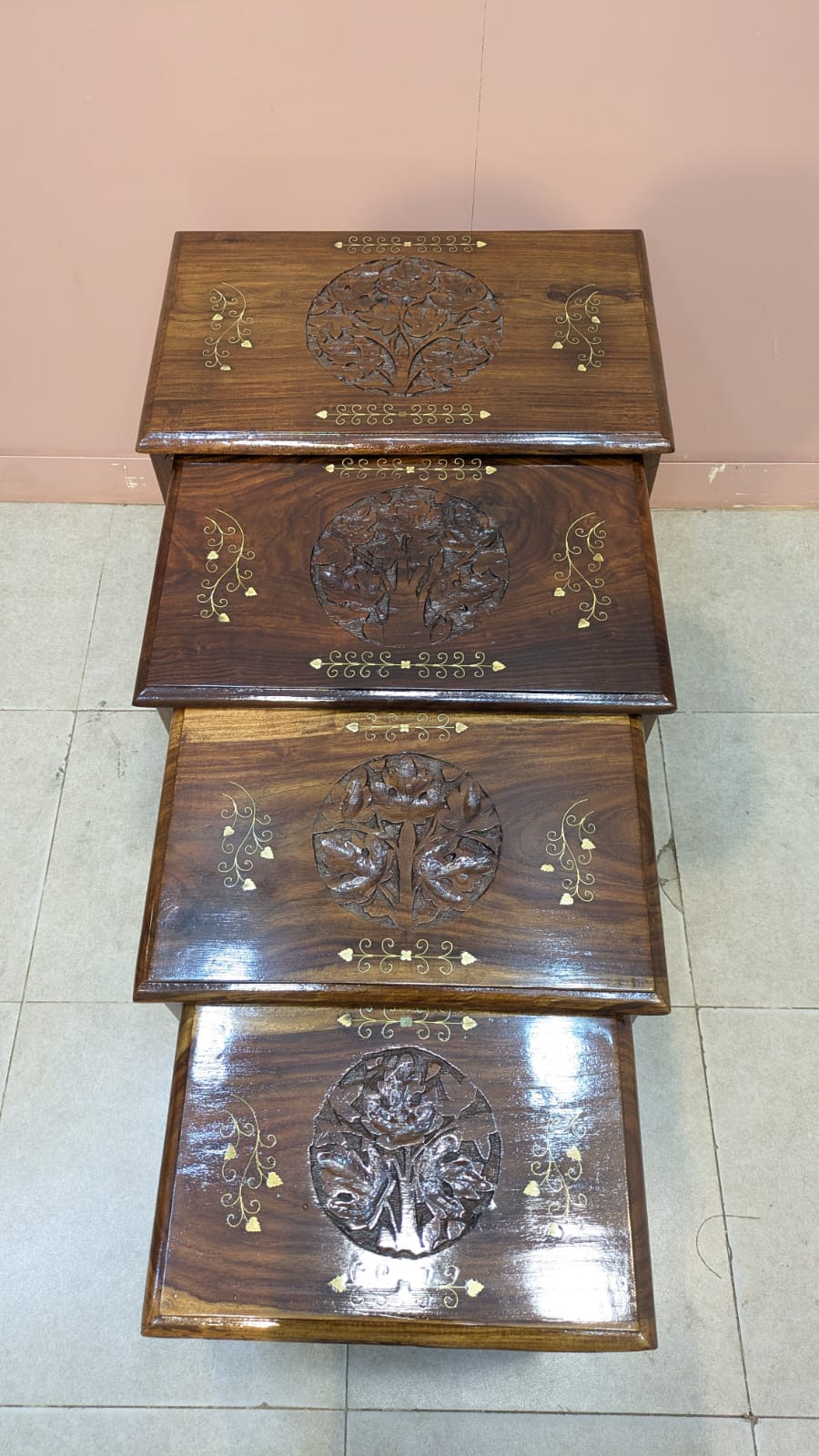 Brand New Unused Solid Sheesham Wood Nesting Table Set