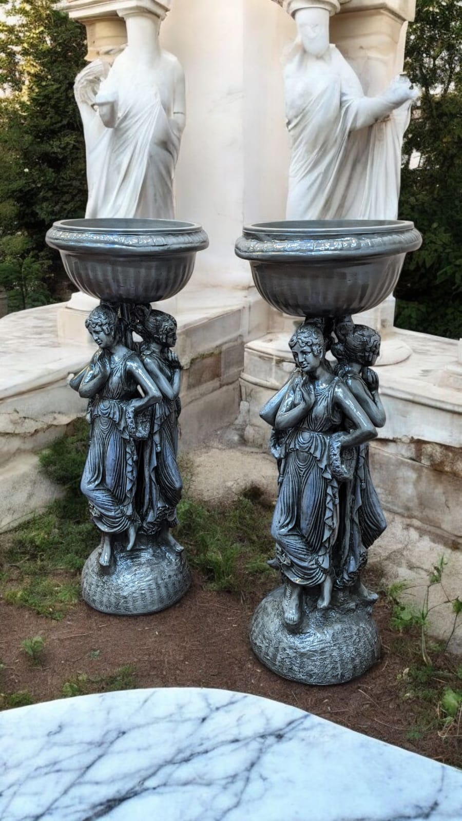 New Pair Of Roman Style Pedestals / Planters