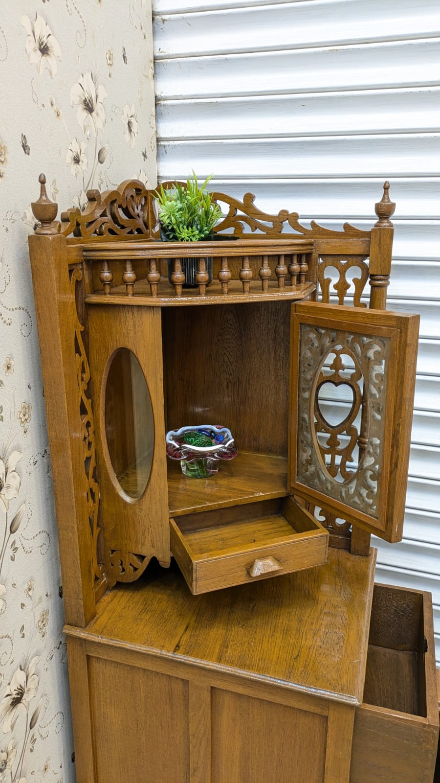Antique Solid Burma Teak Wood Corner