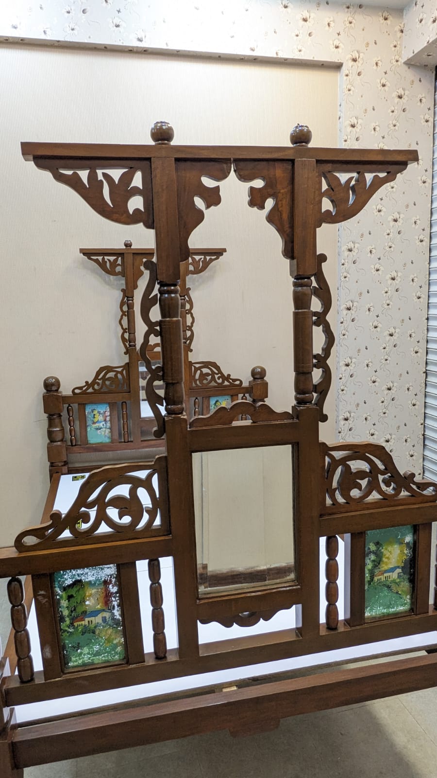 Antique 100% Solid Burma Teak Wood Twin Size Bed with Dura Luxury Foam Mattress