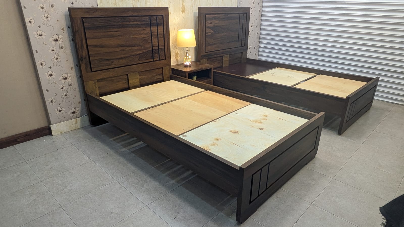 Brand New Pair of Single Beds with Shared Side Table