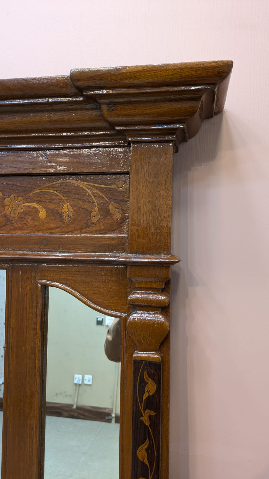 Antique Solid Burma Teak Wood Full Length Mirror