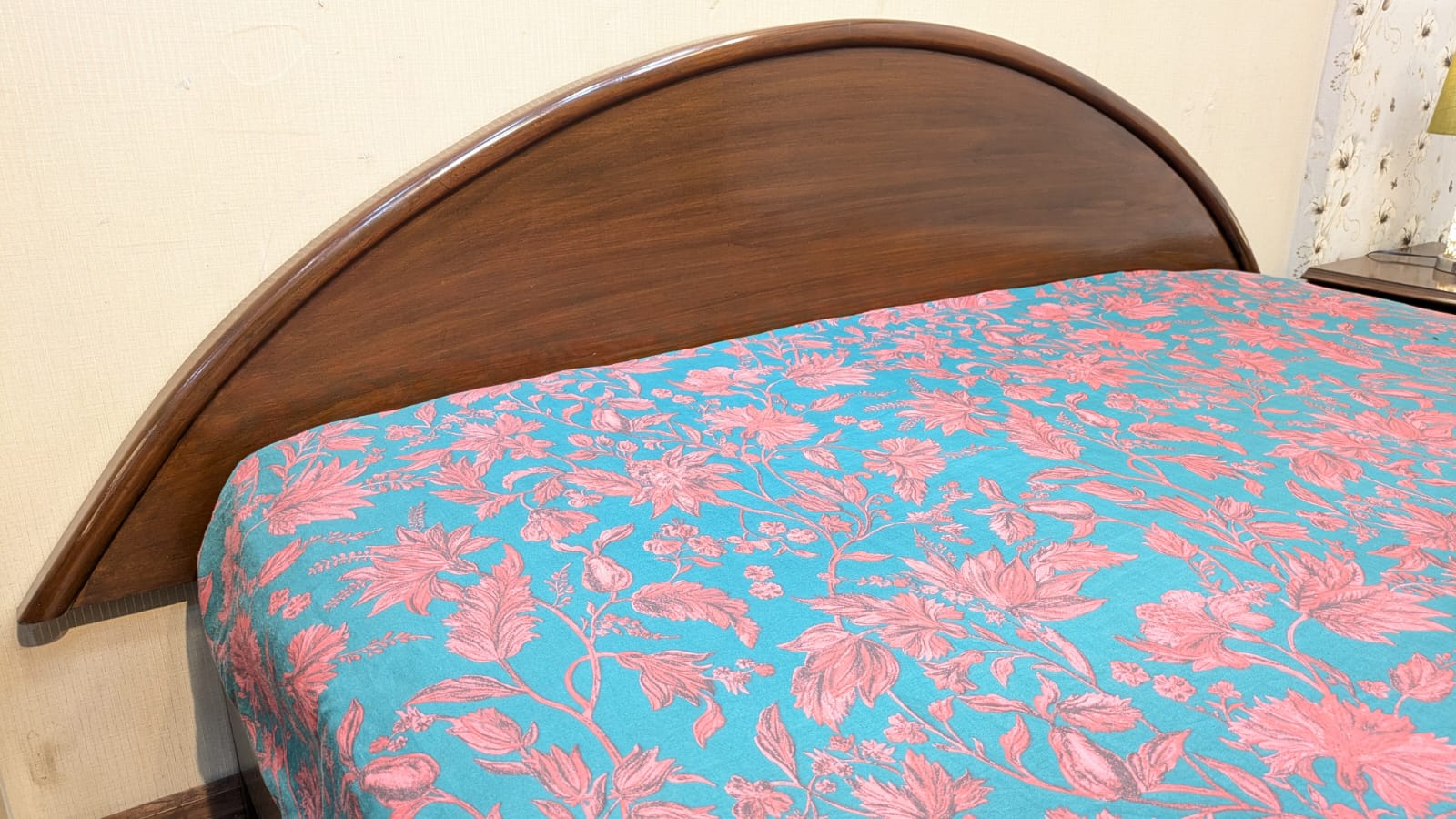 Teak Wood and Teak Ply King Size Bed with 2 Side Tables