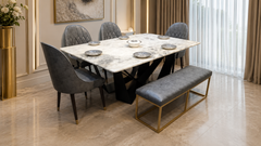 Modern Design 6 Seater Dining Table with Marble Top
