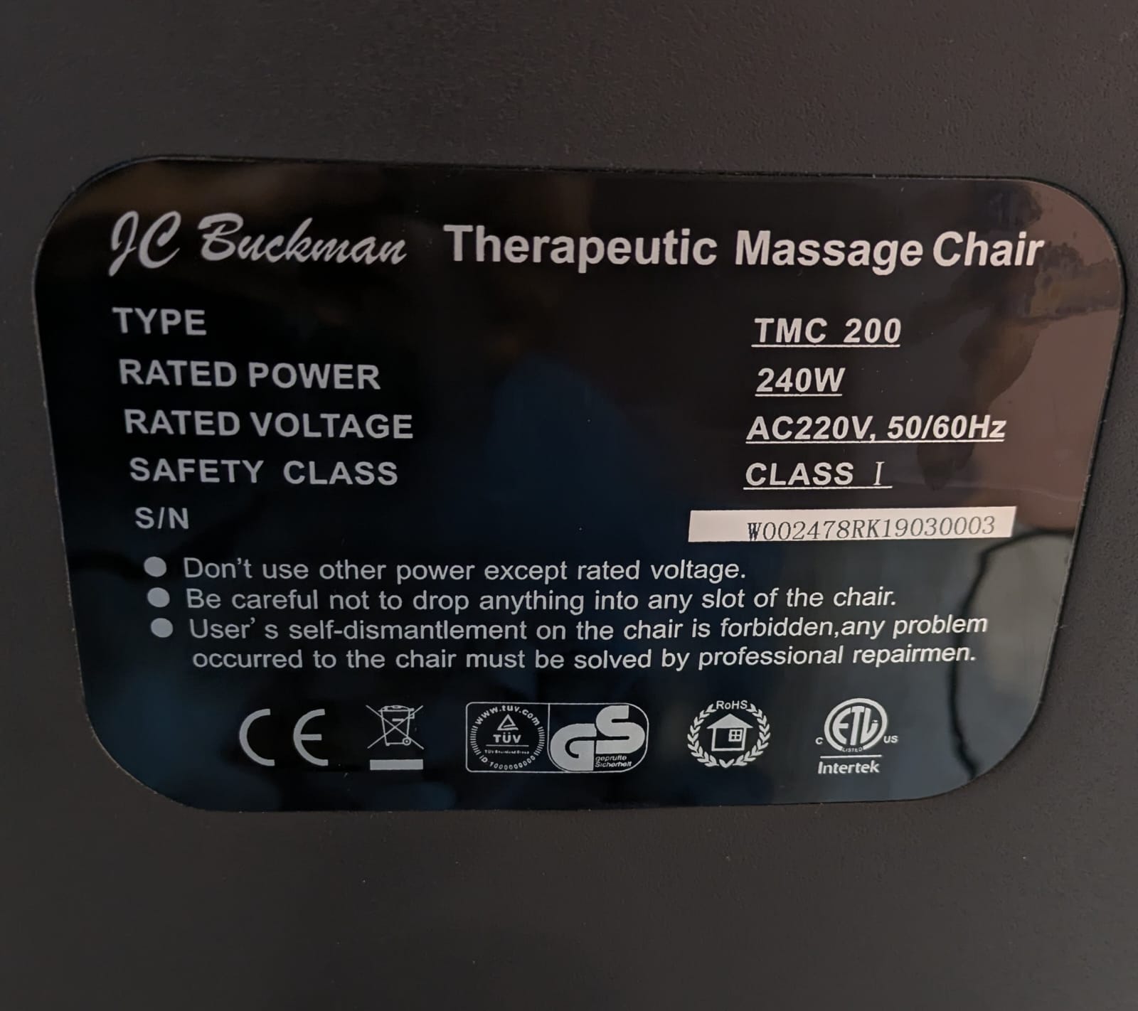 J.C. BUCKMAN MASSAGE CHAIR — RELAX IN LUXURY!