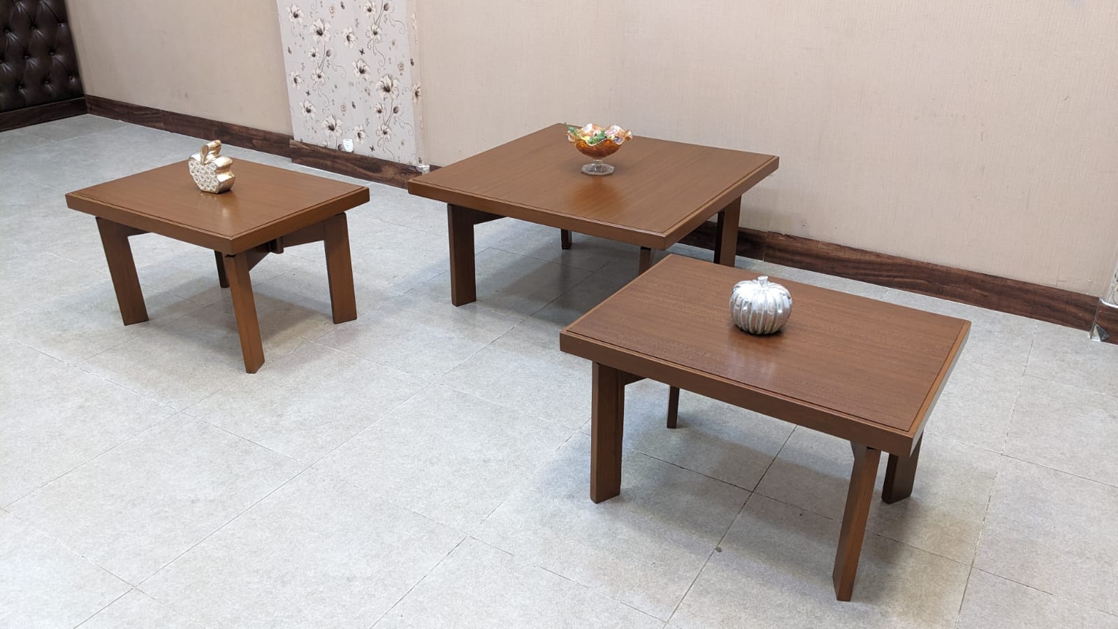 Burma Teak Wood and Teak Ply Center and Side Tables Set
