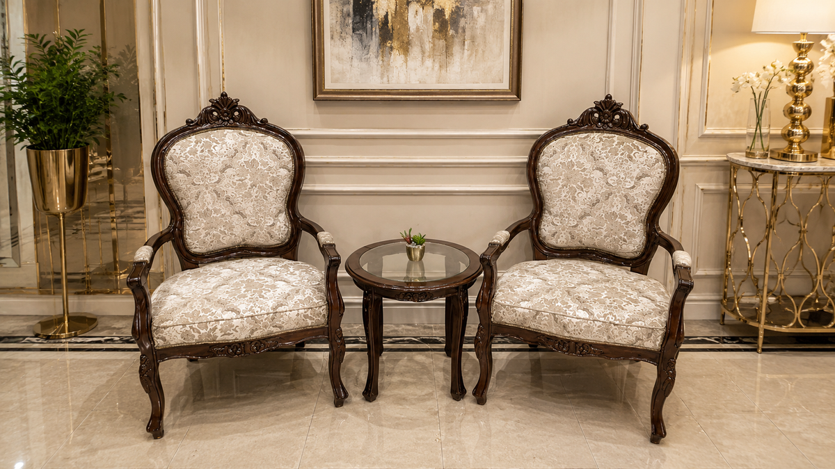 Solid Sheesham Wood Pair of Coffee Chairs Set