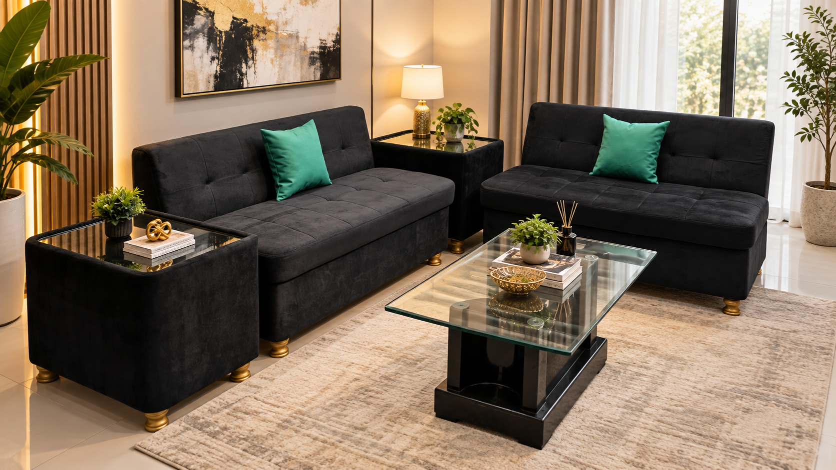 4 Seater Sofa Set With corner Tables