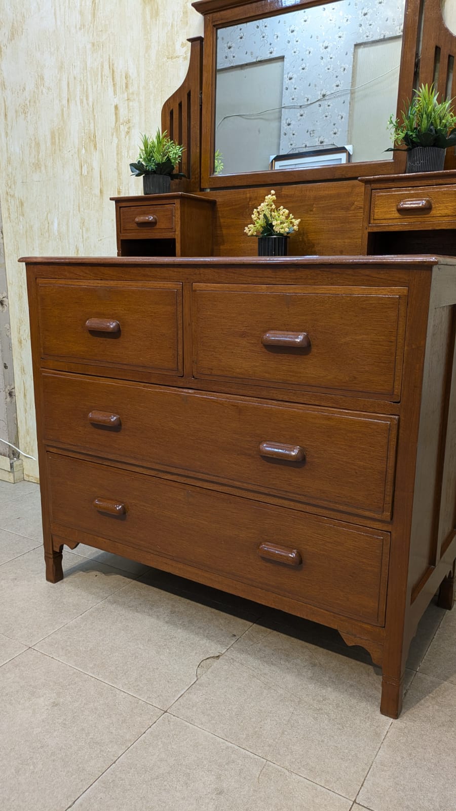 Antique Solid Burma Teak Wood Vanity Dresser