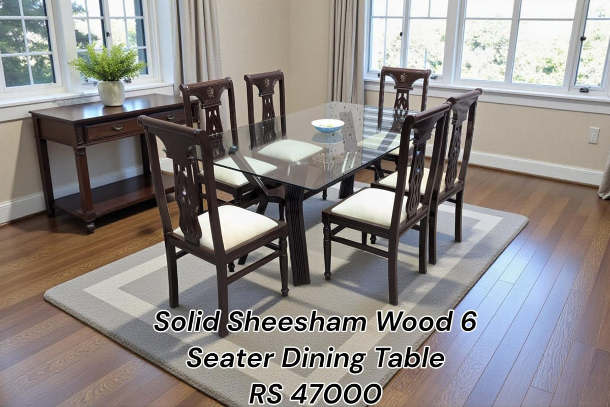 Solid Sheesham Wood 6 Seater Dining Table