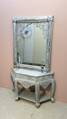 Elegant Handcrafted Silver Console Table with Mirror